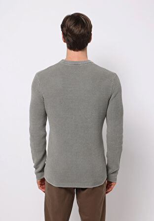 Regular Fit Yuvarlak Yaka Jakarlı Erkek Yeşil Kazak