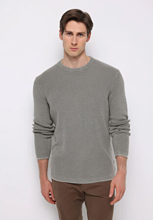 Regular Fit Yuvarlak Yaka Jakarlı Erkek Yeşil Kazak