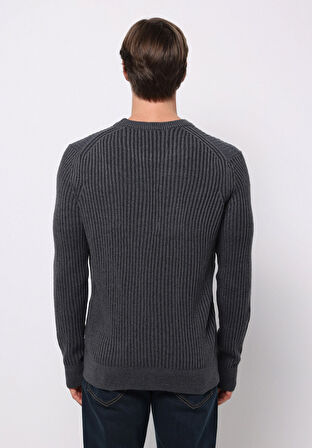 Regular Fit Yuvarlak Yaka Jakarlı Erkek Lacivert Kazak