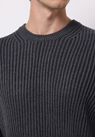 Regular Fit Yuvarlak Yaka Jakarlı Erkek Lacivert Kazak