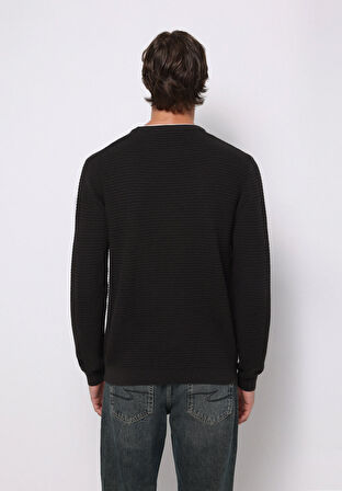 Regular Fit Yuvarlak Yaka Jakarlı Erkek Antrasit Kazak