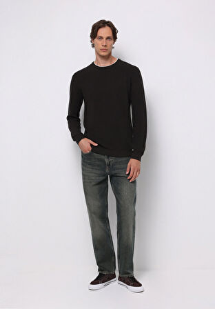 Regular Fit Yuvarlak Yaka Jakarlı Erkek Antrasit Kazak