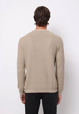 Regular Fit Yuvarlak Yaka Jakarlı Erkek Bej Kazak