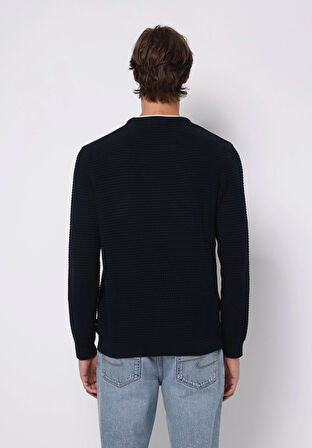 Regular Fit Yuvarlak Yaka Jakarlı Erkek Lacivert Kazak