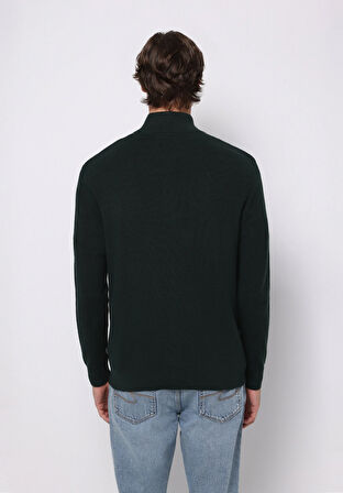 Regular Fit Dik Yaka Jakarlı Erkek Yeşil Kazak