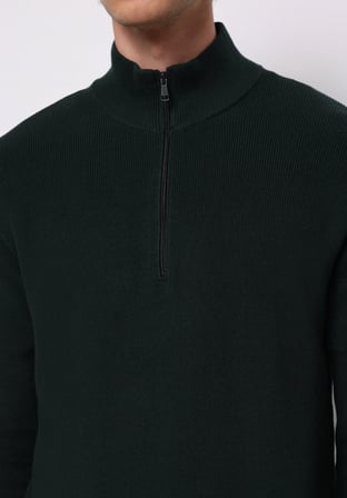 Regular Fit Dik Yaka Jakarlı Erkek Yeşil Kazak