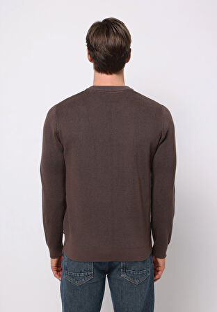 Regular Fit Yuvarlak Yaka Jakarlı Erkek Kahverengi Kazak