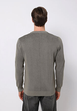 Regular Fit Yuvarlak Yaka Jakarlı Erkek Yeşil Kazak