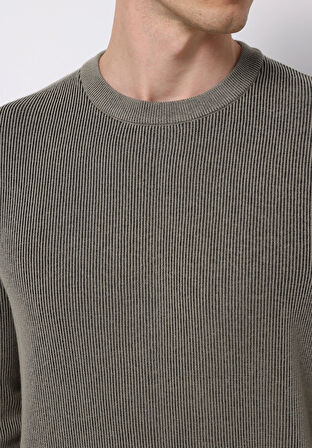 Regular Fit Yuvarlak Yaka Jakarlı Erkek Yeşil Kazak