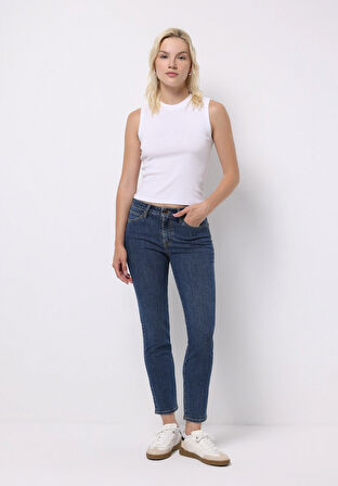 Slim Fit  Dar Paça Kadın İndigo Jean Pantolon