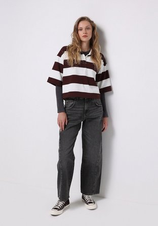 Loose Fit Düşük Bel Daralan Paça Kadın Siyah Jean Pantolon