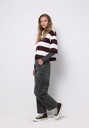 Loose Fit Düşük Bel Daralan Paça Kadın Siyah Jean Pantolon