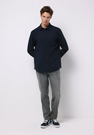 Loose Straight Fit Orta Bel Düz Paça Erkek İndigo Jean Pantolon