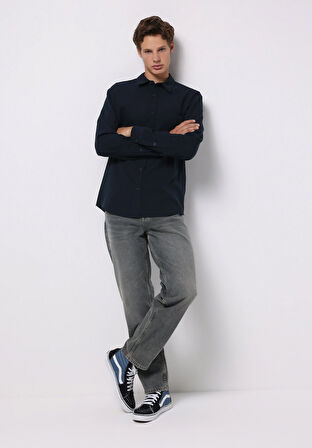 Loose Straight Fit Orta Bel Düz Paça Erkek İndigo Jean Pantolon