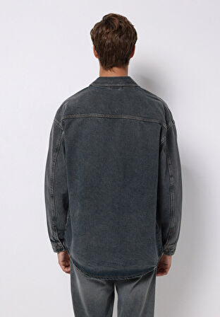 Oversize Fit   Erkek Mavi Shacket