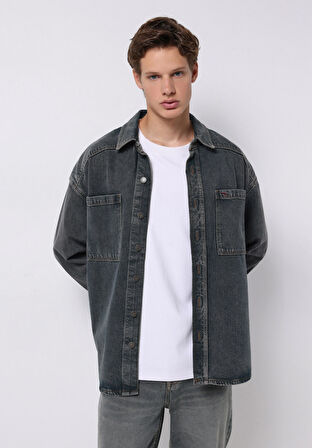 Oversize Fit   Erkek Mavi Shacket
