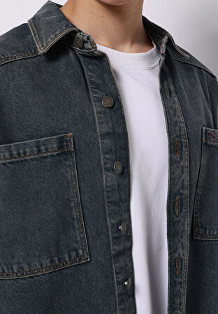 Oversize Fit   Erkek Mavi Shacket