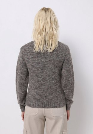 Slim Fit Dik Yaka Düz Kadın Kahverengi Kazak