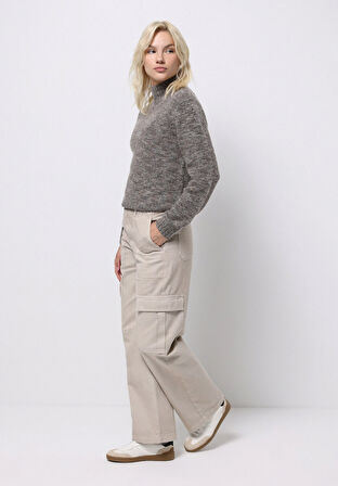 Slim Fit Dik Yaka Düz Kadın Kahverengi Kazak