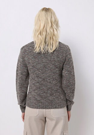 Slim Fit Dik Yaka Düz Kadın Kahverengi Kazak