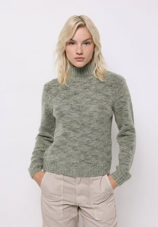 Slim Fit Dik Yaka Düz Kadın Yeşil Kazak