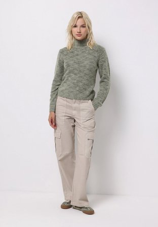 Slim Fit Dik Yaka Düz Kadın Yeşil Kazak