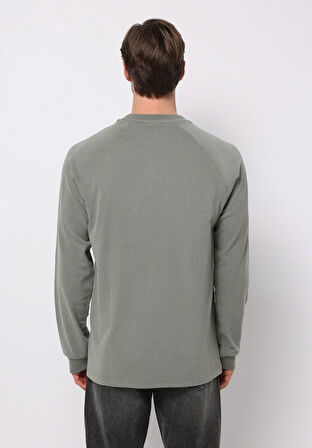 Comfort Fit Yuvarlak Yaka Düz Erkek Yeşil Uzun Kol Tişört
