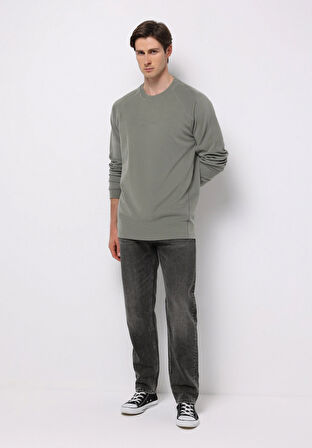 Comfort Fit Yuvarlak Yaka Düz Erkek Yeşil Uzun Kol Tişört
