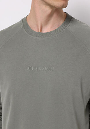 Comfort Fit Yuvarlak Yaka Düz Erkek Yeşil Uzun Kol Tişört