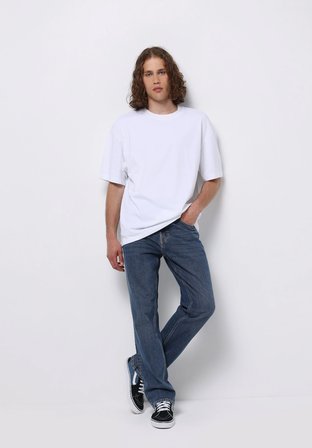 Loose Tapered Fit   Erkek Mid İndigo Denim Jean Pantolon