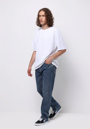 Loose Tapered Fit   Erkek Mid İndigo Denim Jean Pantolon