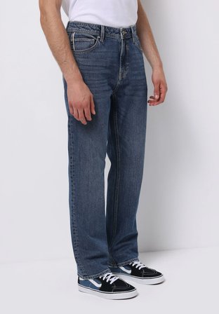 Loose Tapered Fit   Erkek Mid İndigo Denim Jean Pantolon