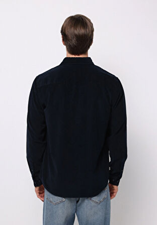Regular Fit Shirt Neck Düz Erkek Lacivert Uzun Kol Gömlek