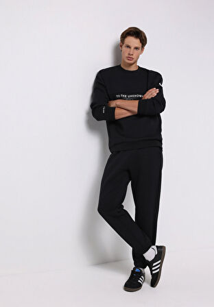 Regular Fit Orta Bel Düz Erkek Siyah Eşofman Altı