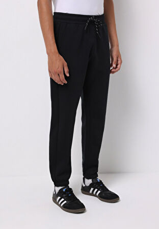 Regular Fit Orta Bel Düz Erkek Siyah Eşofman Altı