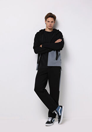 Regular Fit Orta Bel Düz Erkek Siyah Eşofman Altı