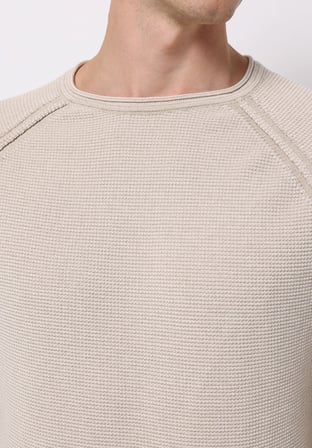 Regular Fit Yuvarlak Yaka Jakarlı Erkek Bej Kazak