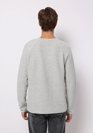 Regular Fit Yuvarlak Yaka Jakarlı Erkek Yeşil Kazak