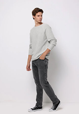 Regular Fit Yuvarlak Yaka Jakarlı Erkek Yeşil Kazak