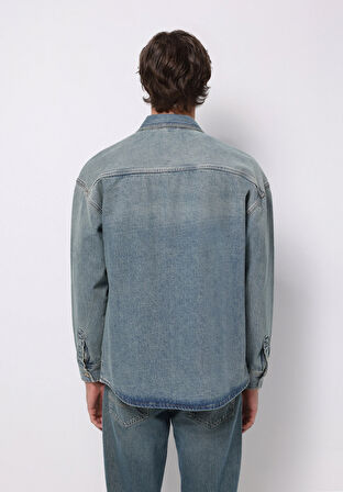 Oversize Fit   Erkek Mavi Shacket