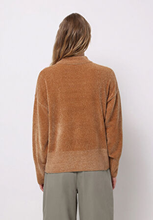 Regular Fit Yuvarlak Yaka Düz Kadın Bej Kazak