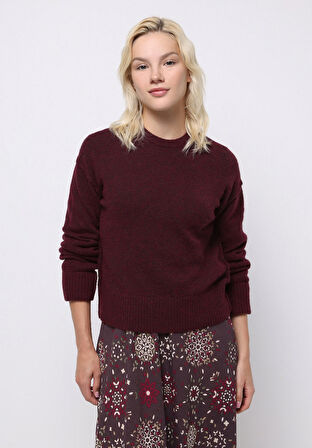 Regular Fit Yuvarlak Yaka Düz Kadın Mor Kazak