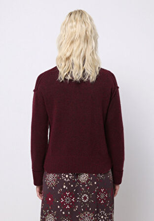 Regular Fit Yuvarlak Yaka Düz Kadın Mor Kazak