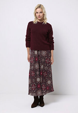 Regular Fit Yuvarlak Yaka Düz Kadın Mor Kazak