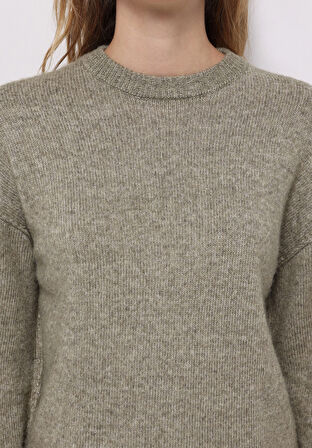 Regular Fit Yuvarlak Yaka Düz Kadın Yeşil Kazak