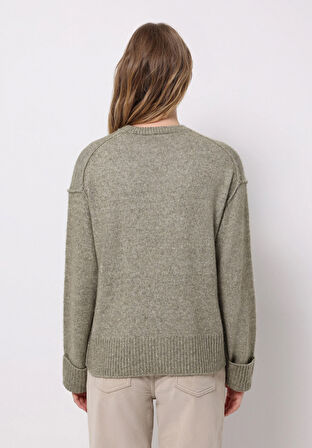 Regular Fit Yuvarlak Yaka Düz Kadın Yeşil Kazak