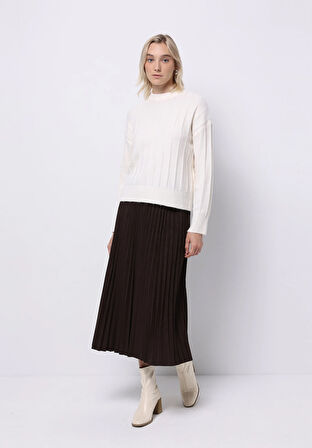 Regular Fit Yarım Balıkçı Yaka Düz Kadın Beyaz Kazak