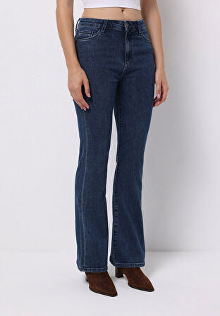 Regular Fit Orta Bel Bootcut Kadın Koyu İndigo Jean Pantolon