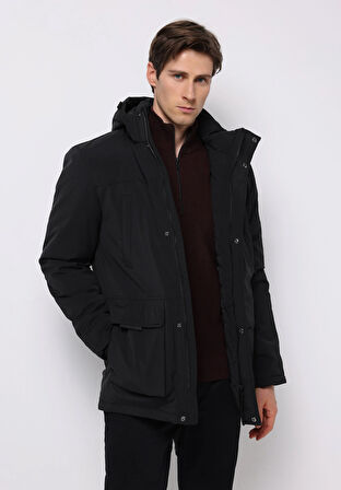 Regular Fit     Erkek Siyah Kaban