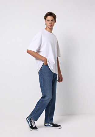 Loose Straight Fit   Erkek İndigo Jean Pantolon